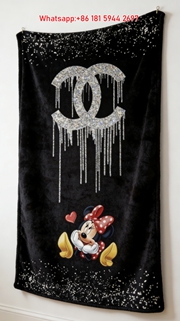 Chanel Inspired Glitter Dripping CC Minnie Mouse Flannel Sofa Throw Blanket IMG_7397